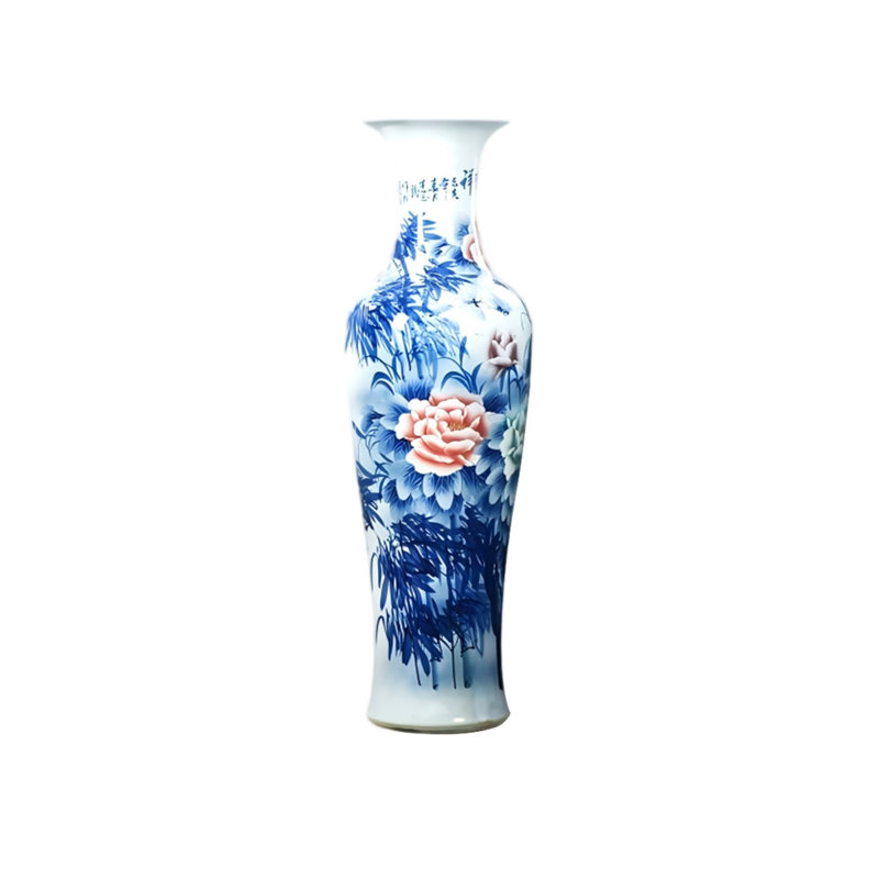 62.99"Jingdezhen ceramic hand-painted blue and white decorative vase and figurine, 62.99" H x 19.69" W x 19.69" D