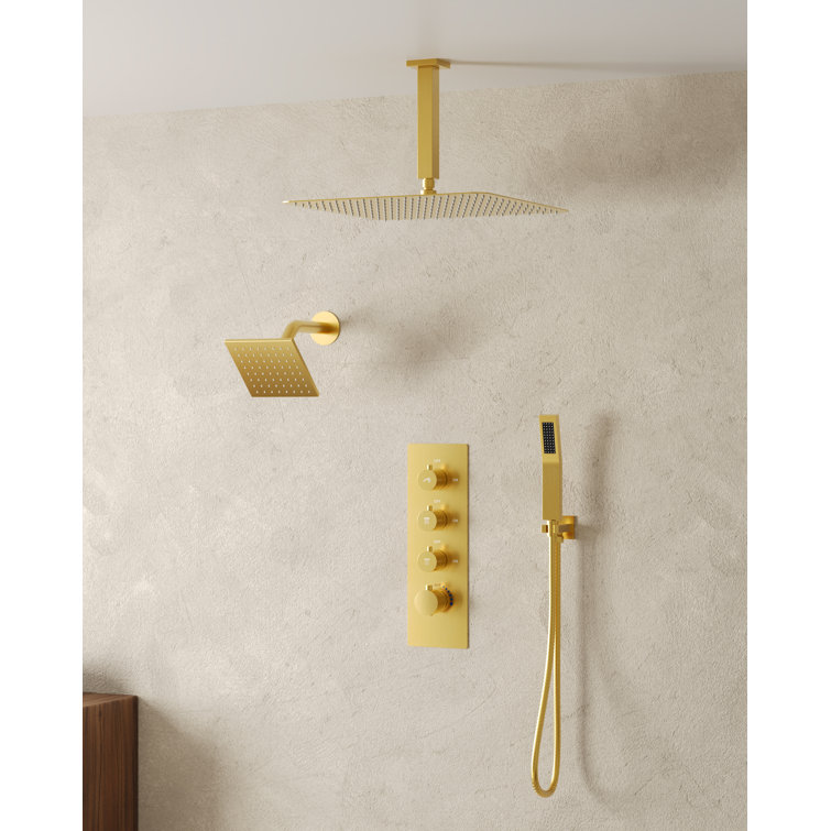 Thermostatic Shower Faucet System,16" & 6" Dual Shower Head with Rough-In Valve