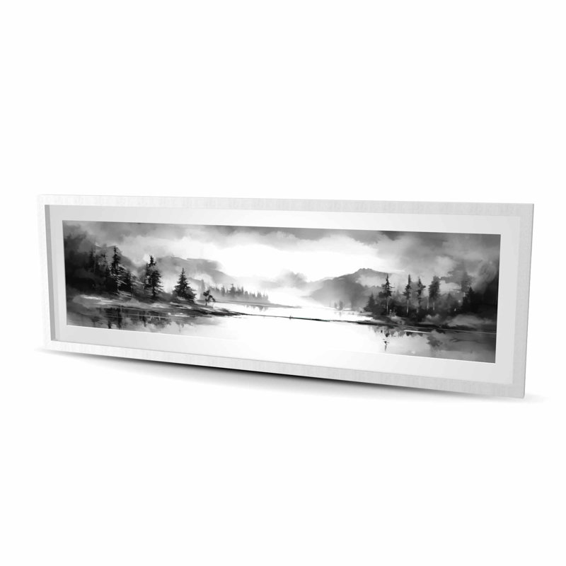 Au bord du lac - impression contemporaine encadrée avec passe-partout noir