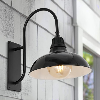 Manasi 12.25" 1-Light Farmhouse Industrial Indoor/Outdoor Iron LED Gooseneck Arm Outdoor Sconce