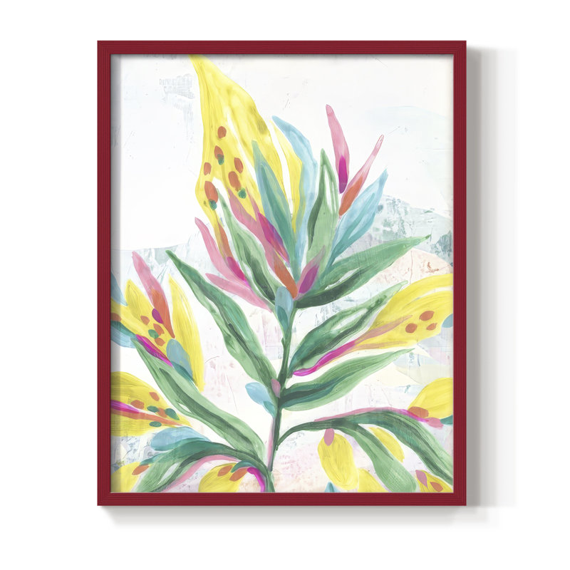 «Tropical Leaf Fresco II», reproduction encadrée - bois massif, H 21 po x l 17 po, Rouge