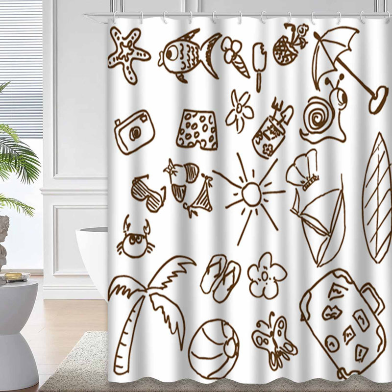 Rideau de douche imperméable Summer Doodle Beach, L 72 po x l 84 po