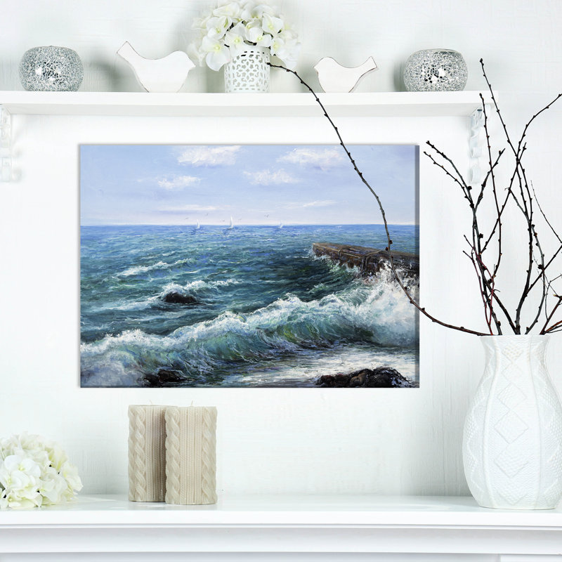Vagues déferlantes-impression d’art graphique sur toile tendue, H 20 po x l 20 po x P 1 po