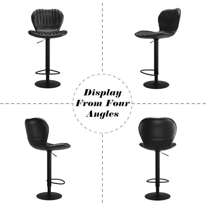 Ensemble de 4 tabourets de bar réglables modernes à hauteur de comptoir avec dossier haut, Noir, noir, noir, noir