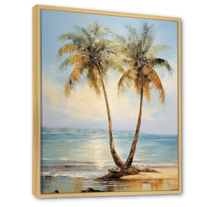 «Bronze Beach Sunny Palms Embrace», reproduction sur toile, Cadre naturel flottant, H 32 po x l 24 po x P 1 po