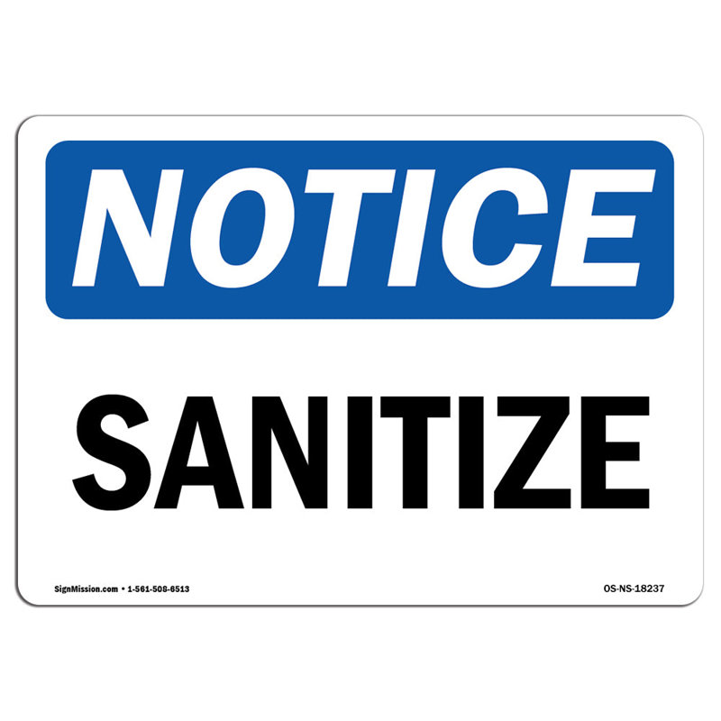 Enseigne en aluminium Sanitize 12 x 18