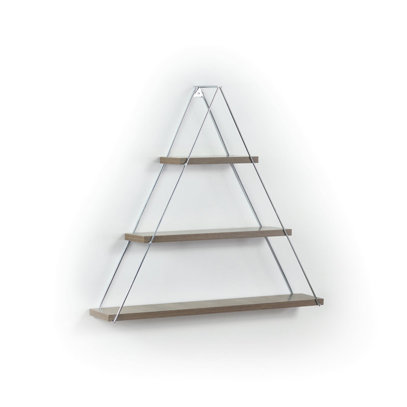 Wall Mounted Rustic Book Shelf - Triangle, Solid Wood Walnut, Edge Triangle For Books Decor, Accents, Walnut/Silver
