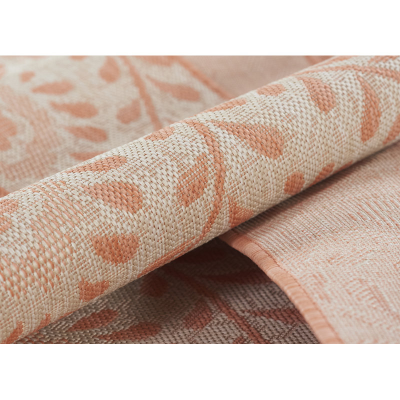 Kasey Floral Coral/Beige Indoor / Outdoor Area Rug, Rectangle 3'3" x 5'