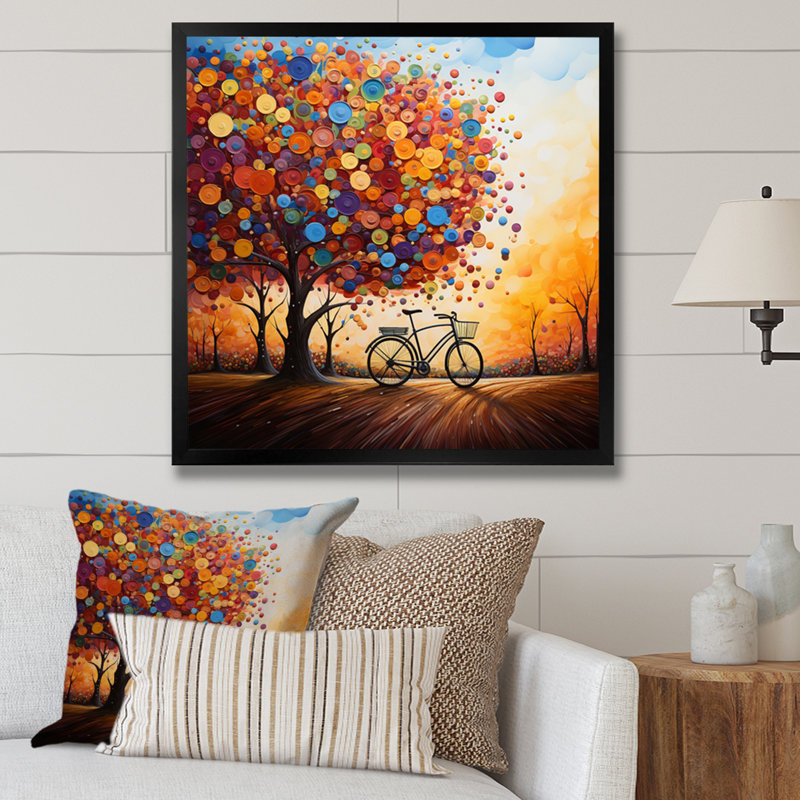 " Bicycle Whirling Wheels Pointillism ", 30" H x 30" W x 1" D, Black Single Picture Framed