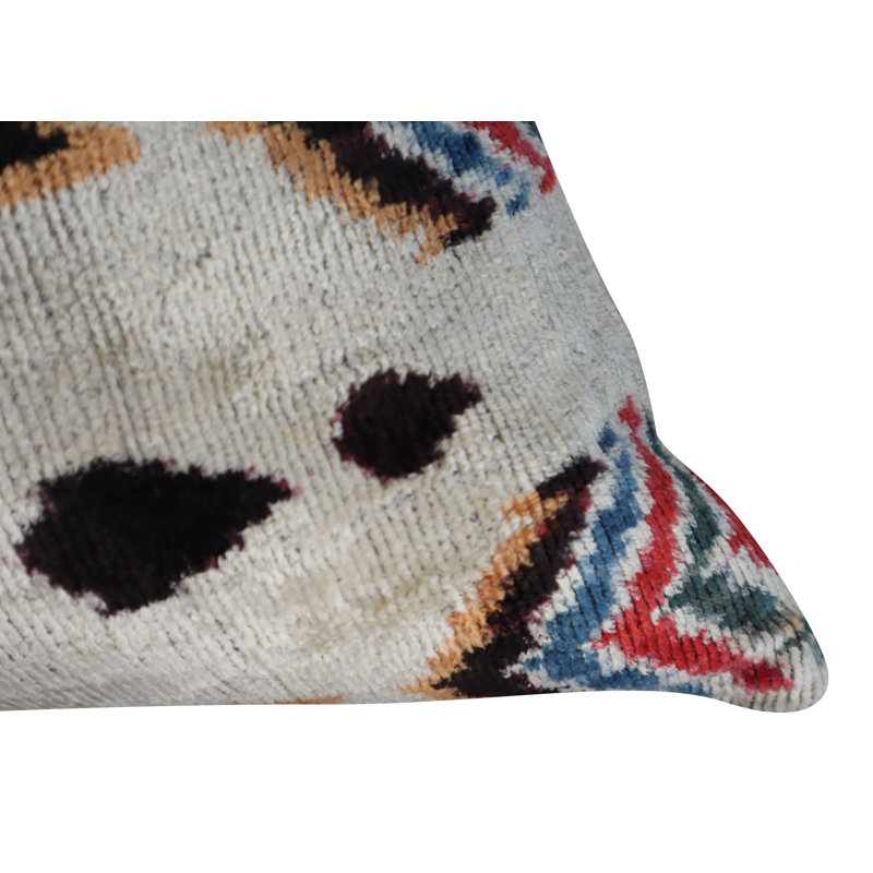 Velvet Lumbar Pillow Cover & Insert, Red/Orange/Beige Geometric 1