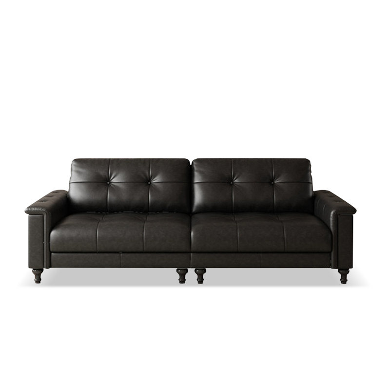 Causeuse-coussin modulable noire en cuir véritable, H 33,46 po x l 86,61 po x P 40,55 po