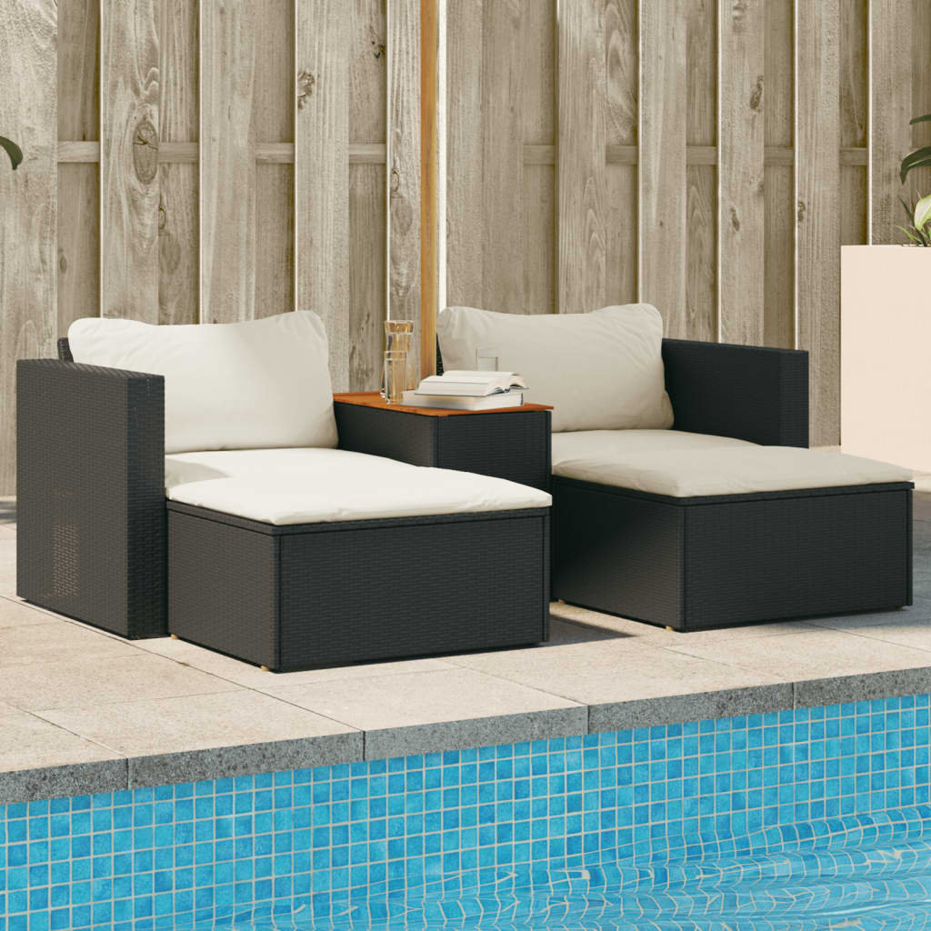 Vidaxl 5Tlg. Garten-Sofagarnitur Mit Kissen Schwarz Polyrattan Akazie