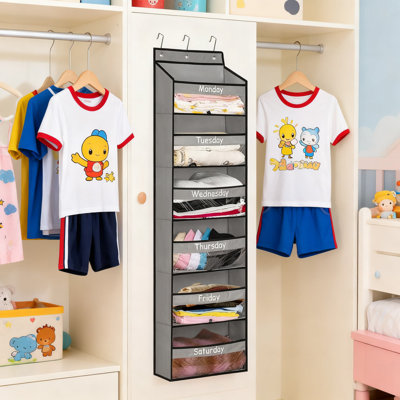 Weekly Kids Clothes Organizer With Days Of Week Labels - Hanging Closet Storage Shelf For School Uniforms & Daily Outfits, 6-Layer Door Mount Design With PVC Windows