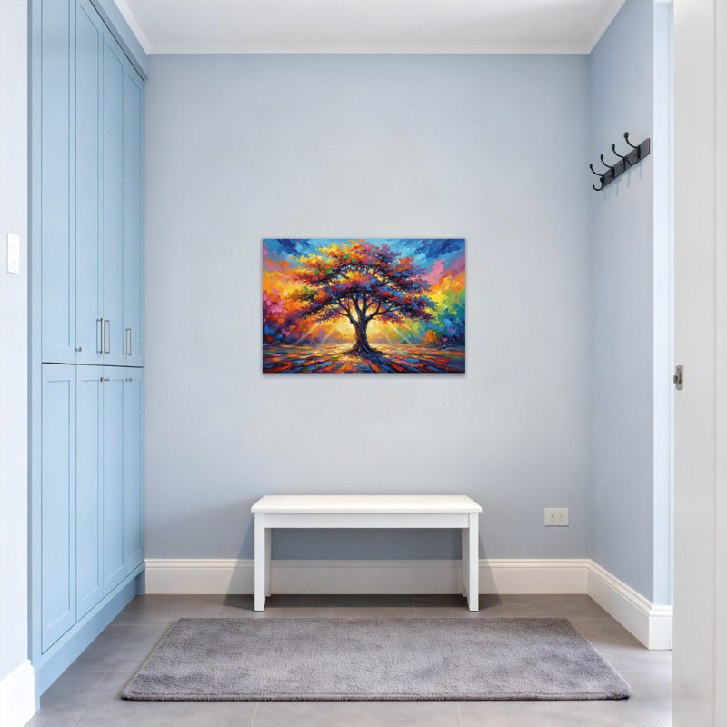 Paysage et nature, arbre coloré, coucher de soleil, peinture d'art