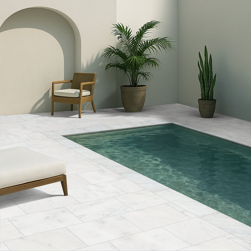 Abri de piscine en marbre sablé givré 12 po x 24 po x 2 po (1 pièce, 2 pieds carrés)