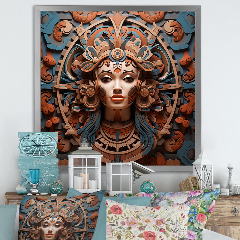 «Mesoamerican Terracotta Mask», reproduction d'art sur toile, H 30 po x l 30 po x P 1 po, Cadre simple argenté