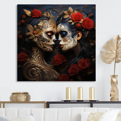 Roses Day of the dead Mexican portrait I - Woman Mexican Framed Prints