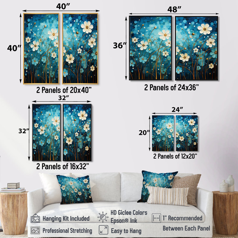 «Turquoise Tranquility», ensemble de 2 grands paysages abstraits, Black, 36" H x 48" W, Impression encadrée flottante
