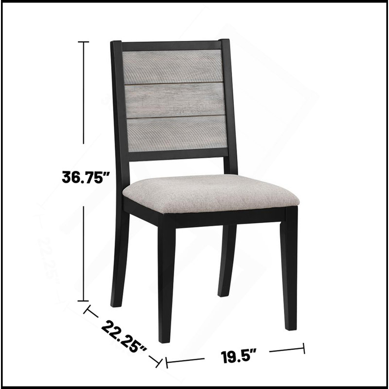 Set Of 2 Dining Chairs With Upholstered Seat, Grey And Black