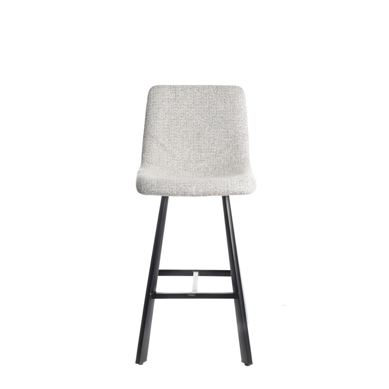 Tabouret de bar moderne en tissu gris clair texturé - chaise rembourrée à hauteur de comptoir avec pieds robustes en métal noir pour îlot de cuisine, bar personnel, salle à manger (simple), 2 ensembles