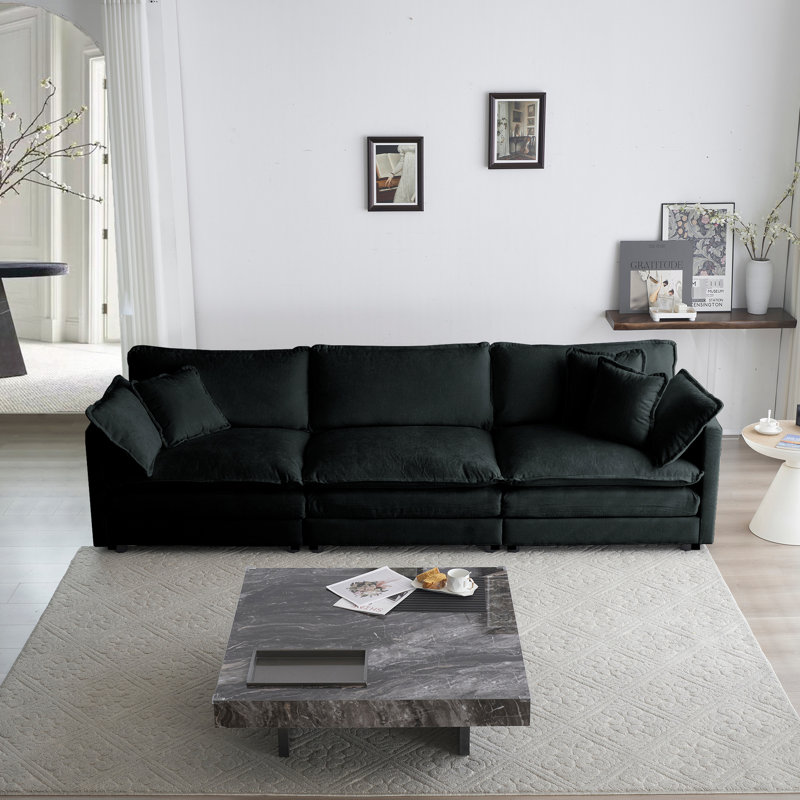 Canapé modulaire extra profond, 3 pièces pour le salon, moderne surdimensionné avec siège et simple chenille noire, canapé modulaire de qualité, look