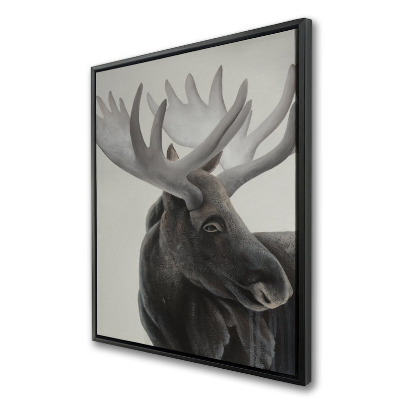Grayscale Moose Profile - Brown Rustic Framed Canvas Decor