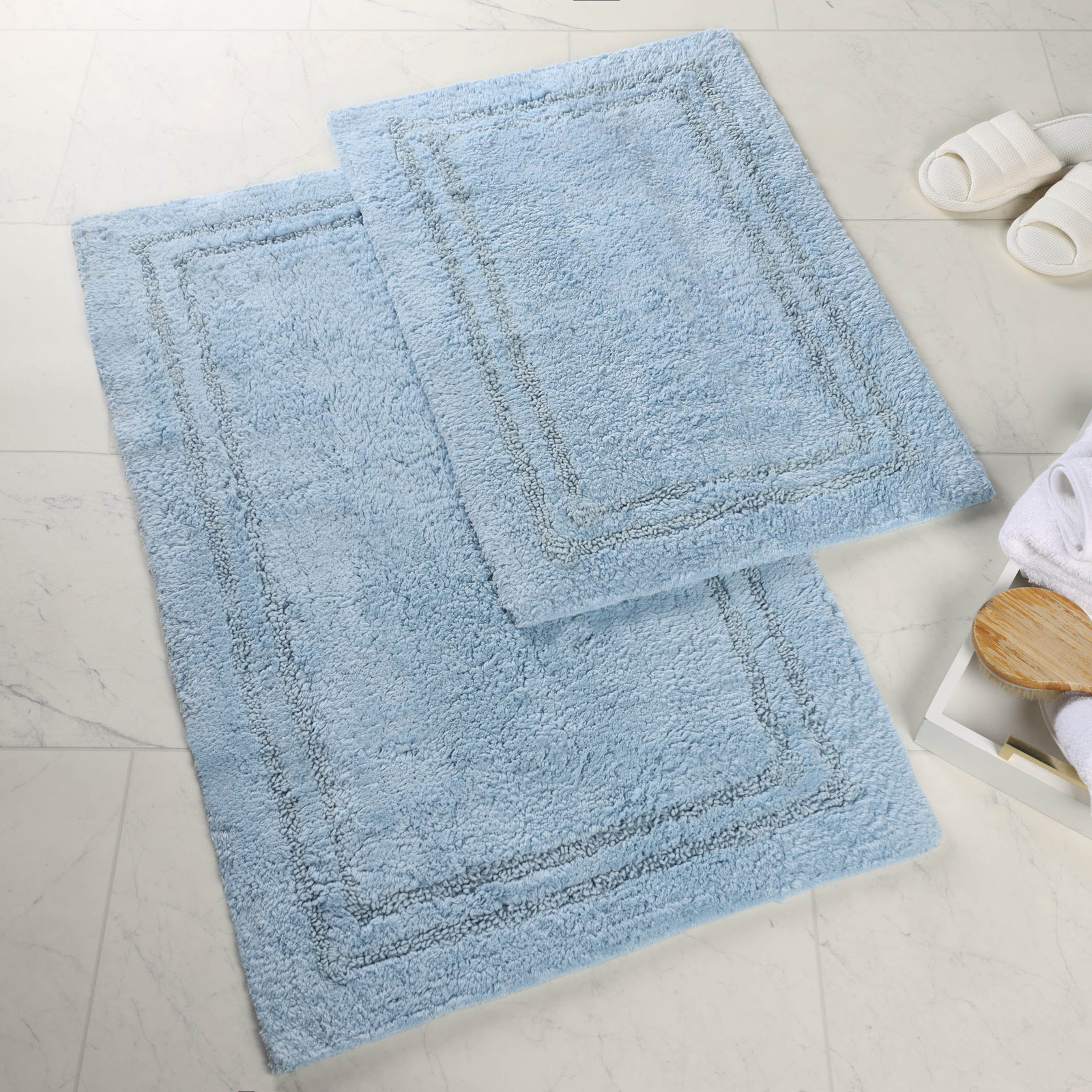 Cotton Bath Rug, Solid Light Blue