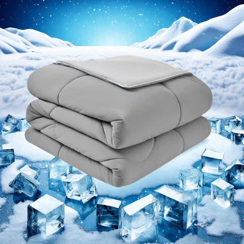 Édredon à double face rafraîchissant pour les dormeurs chauds, Grand lit, Gris/gris pâle