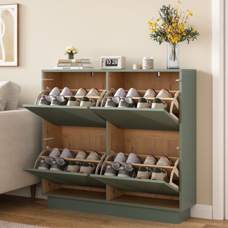 16 Pair Flip Down Shoe Storage, Green