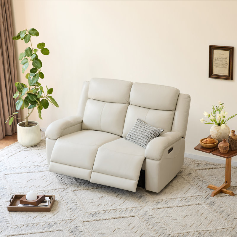 Zachery Genuine Leather Power Reclining Sofa, Cream, 2