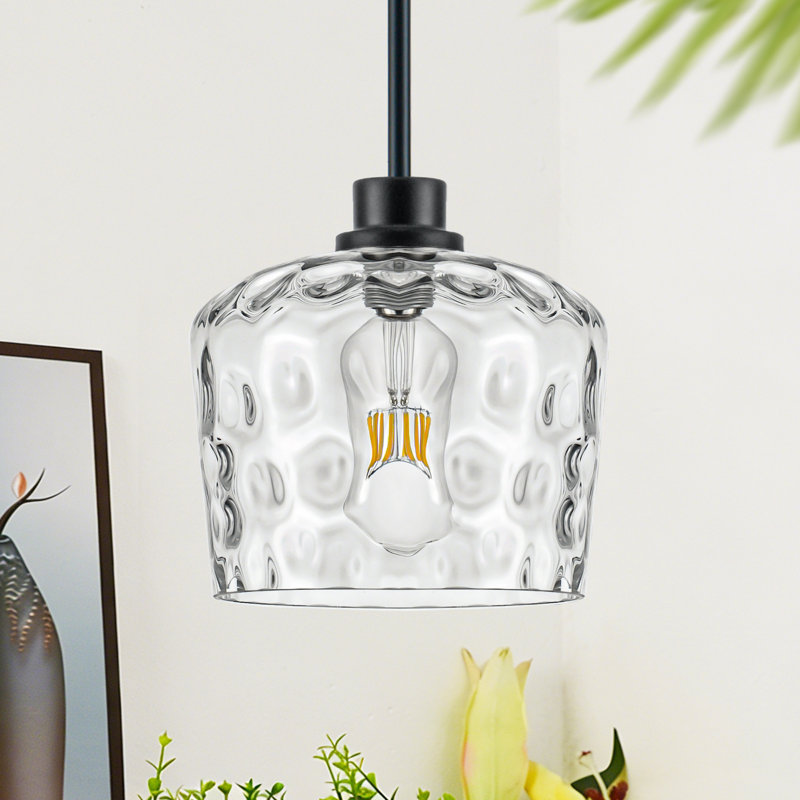 Luminaire suspendu en verre à 1 lumière Aguilera pour îlot de cuisine, hauteur 51,6 po, base E26, 60 W, Noir mat