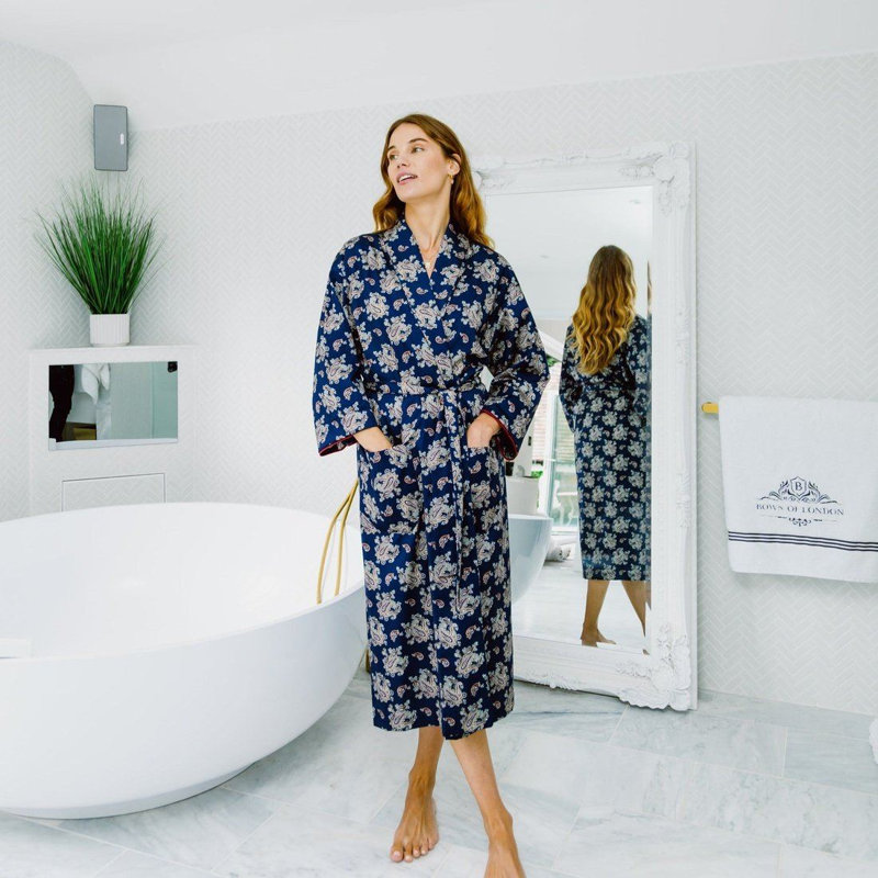 100% Cotton Velour Mid-Calf Bathrobe with Pockets, XL