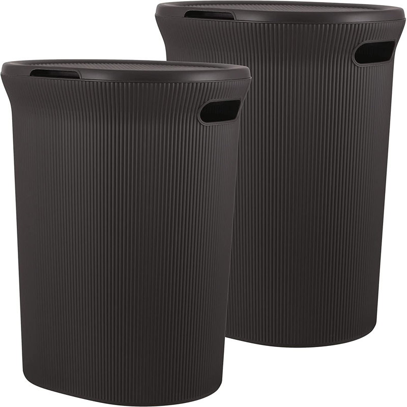 Decorative Ribbed Laundry Hamper, 19.5" H x 16" W x 13" D, Brown