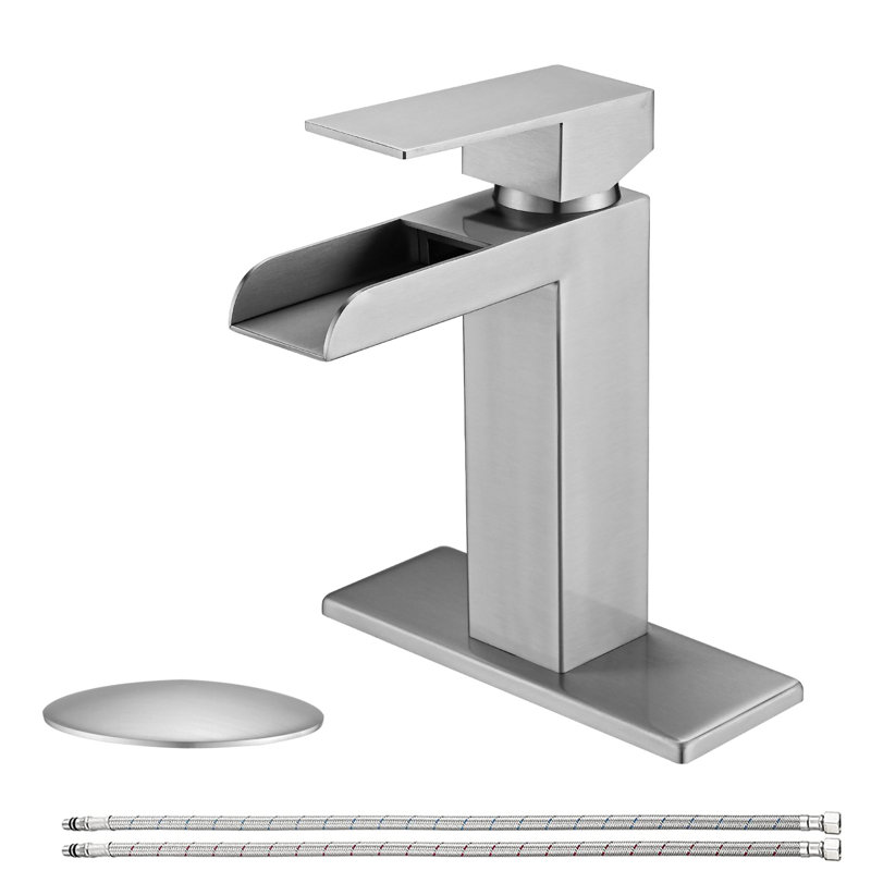 Robinet pour lavabo de salle de bain moderne - Nickel brossé avec poignée simple