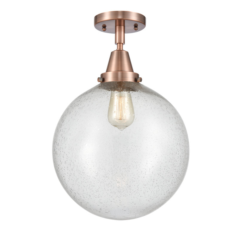 Amede Glass Flush Mount, Seedy, Antique Copper, 14.5" H x 12" W x 12" D
