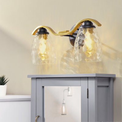 Applique murale de meuble-lavabo moderne 2 lumières avec abat-jour en verre martelé et gradateur tactile à 3 niveaux