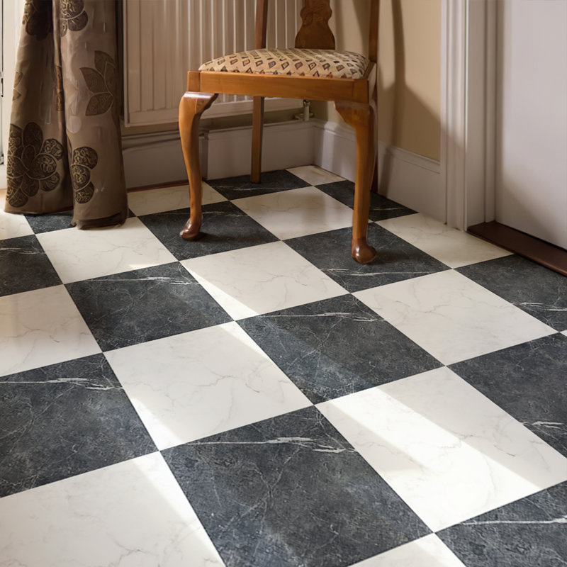 12'' x 12'' Peel and Stick Vinyl Floor Tiles,Dark Gray & White Marble (15 Tiles per Color)
