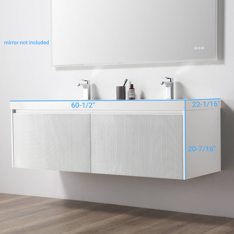 Meuble-lavabo flottant à double cuve Annaliya, Blanc mat