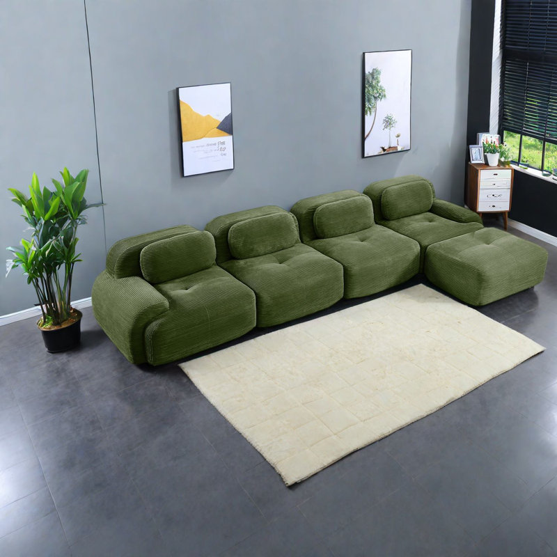 Canapé modulaire haut de gamme en L 4 places, tissu ergonomique en velours côtelé haut de gamme