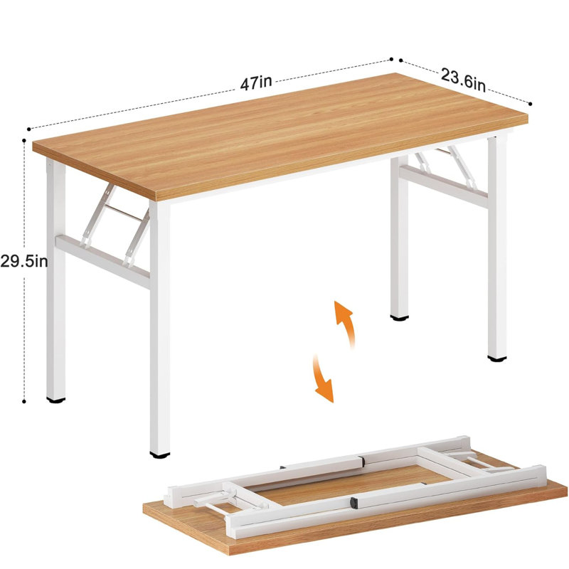 Folding Table Computer Desk Workstation Table Conference Table Home Office Desk, Teak + White