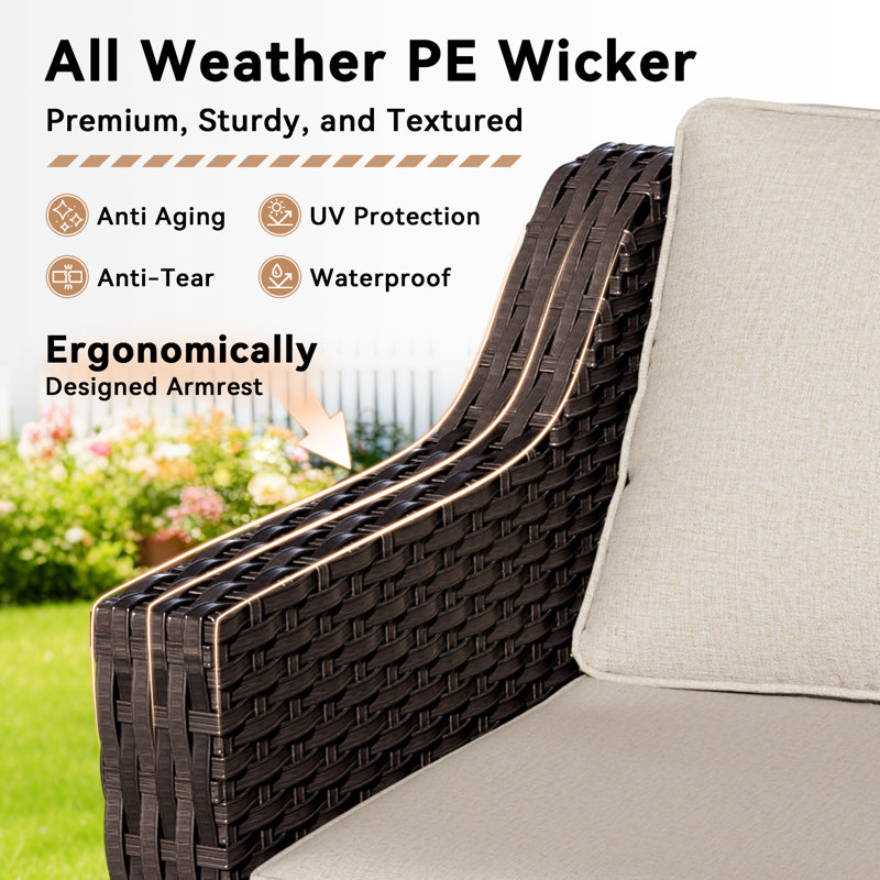 Aleira 5-Seater Weather-Resistant PE Rattan Patio Set, Beige