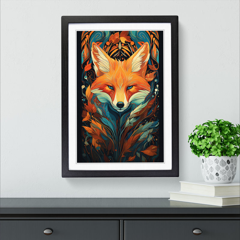 Fox Art Deco - Single Picture Frame Print on Wood, Black Framed, 46cm H x 34cm W