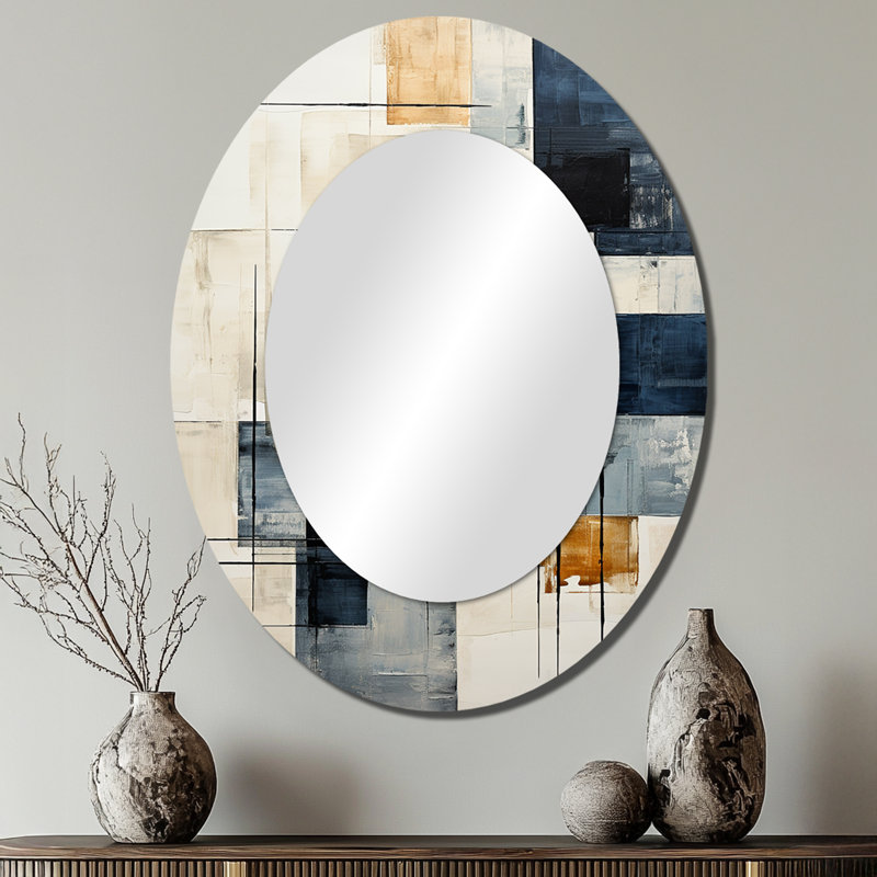 Ivory Illusions Abstract Shapes I - White Oval Wall Mirror Decor, 40" x 30"