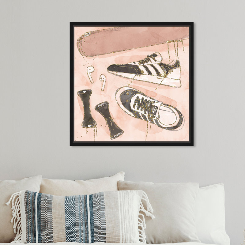 Workout routine Glam Shoes - impression d'art graphique, H 12 po x l 12 po x P 1,5 po, Black Framed