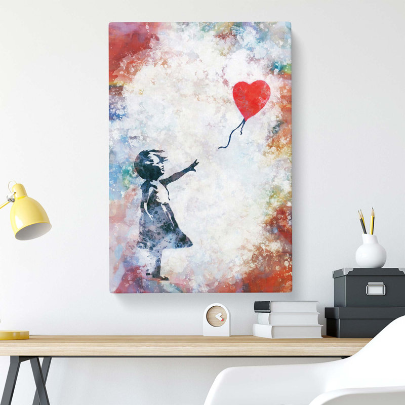 The Girl With A Red Balloon In Abstract - Wrapped Canvas Print, 76 cm H x 50 cm W