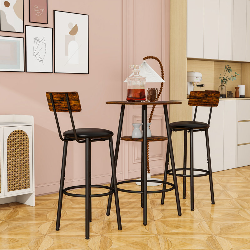Ensemble de tabourets de bar ronds avec tablette, Brun rustique / noir, Brun rustique