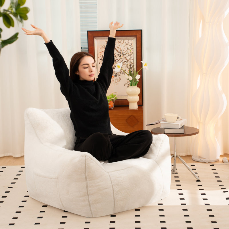 Fauteuil à billes pour fauteuil, H 12,65 po x l 19,34 po x P 16,59 po, Fausse fourrure blanche