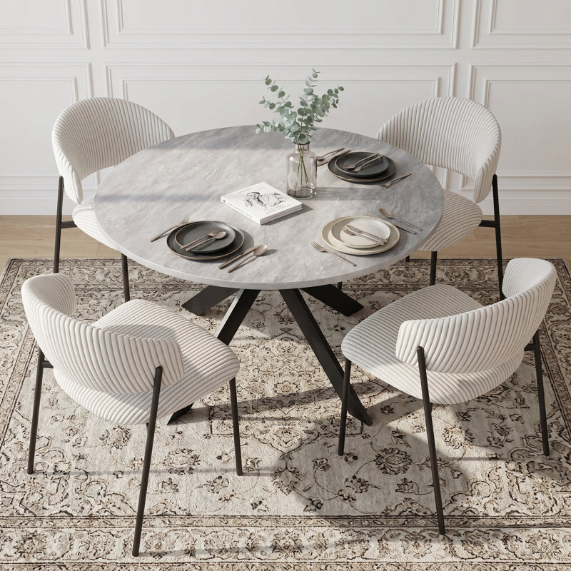 Modern Round Kitchen Dining Table Set with Dining Chairs, 5 Pieces: Table, 4 Chairs, White