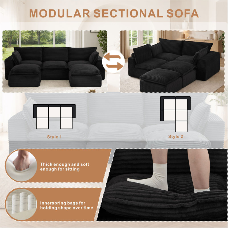 Canapé modulaire 109,4 po, Mousse noire