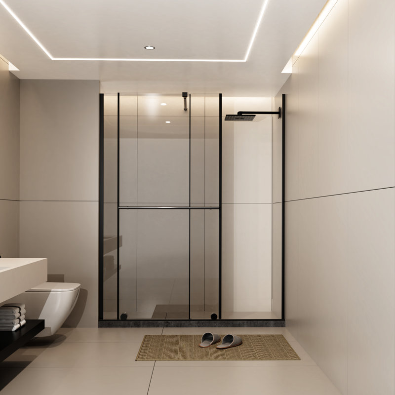 30 - 60 In.W X 72 In.H Glass Shower Door, 1/4 Inch Tempered Glass, Stainless Steel Handle & Supporting Bar, Dual Walk-In Screen, Elegant Black, Leak Thick Constructed, Leak- Design